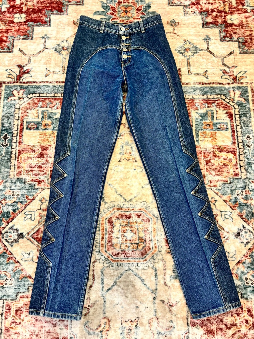 Vintage Lawman Slim Fit Western Jeans 100% Cotton High Waist Studded Denim